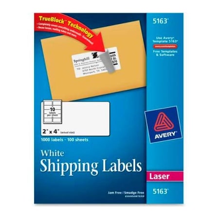 Avery Shipping Labels with TrueBlock Technology, 2 x 4, White, 1000 Labels 5163